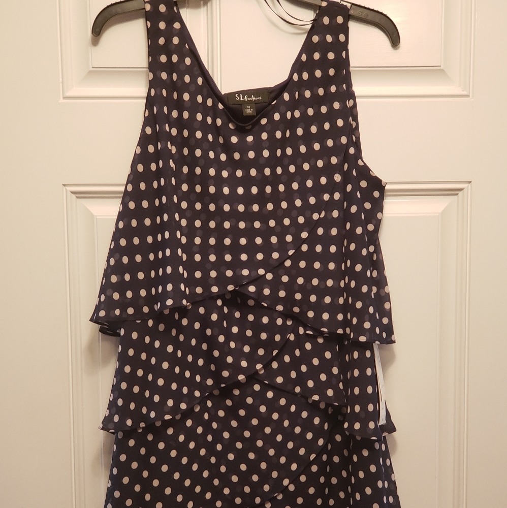 Navy and white polka dot dress